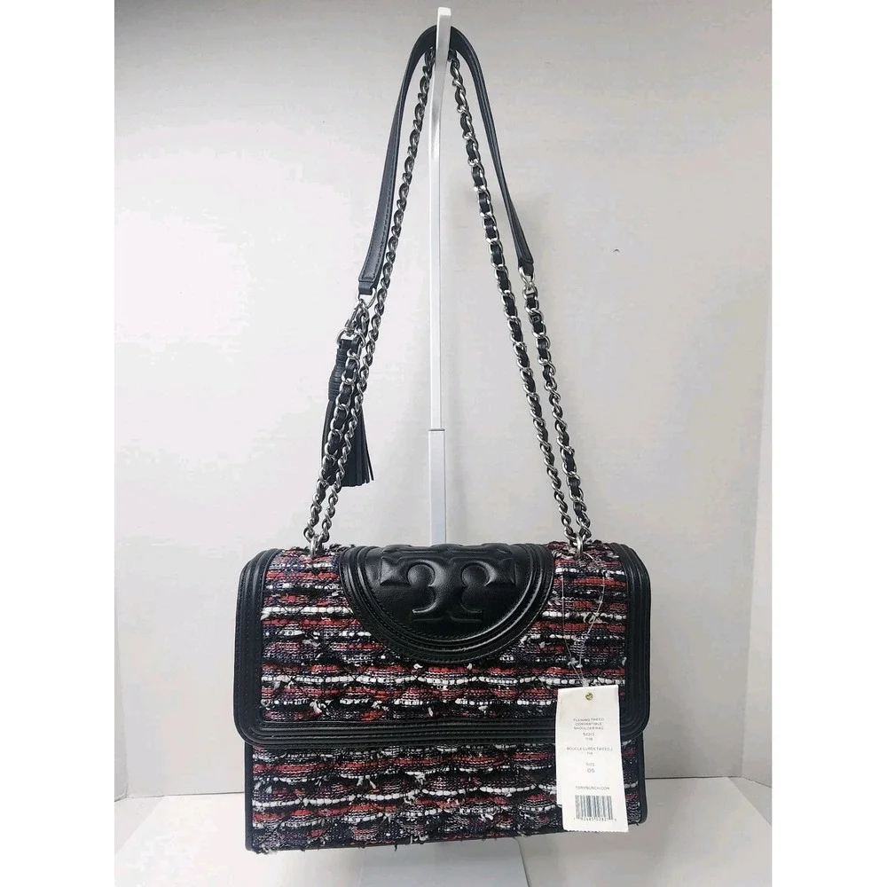 Tory Burch Fleming Boucle Lurex Tweed Quilted Convertible Shoulder Bag NWT
